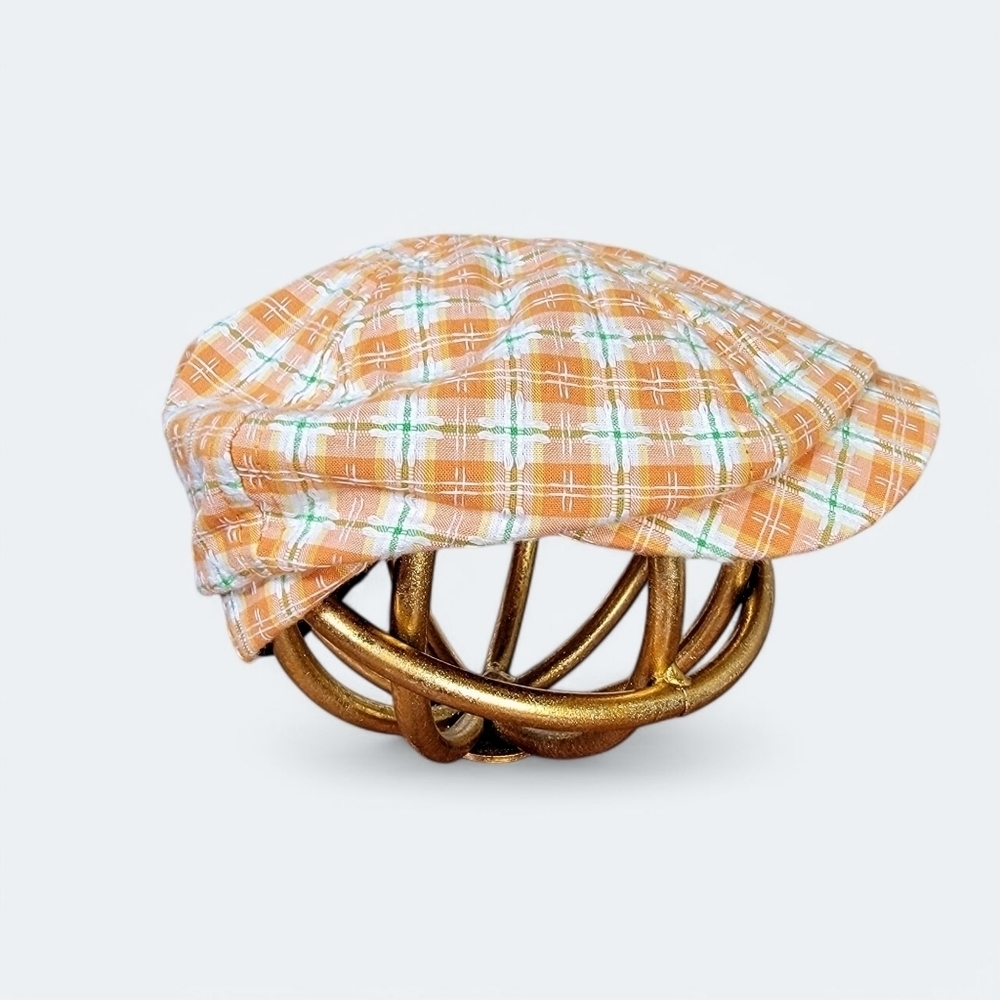 Little Wishes Orange Plaid Kids Newsboy Cap Size 6 - 18 Months Coffon Easter